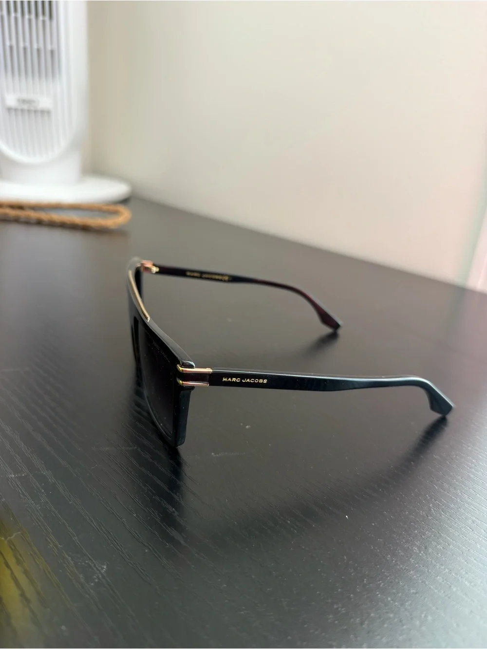 Marc Jacobs Black Gloss Oversized Square Sunglasses with Yellow Case